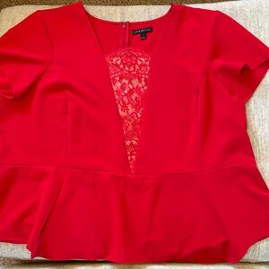 Lane Bryant Bright Red Lace-Inset Peplum Blouse